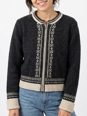 Vintage Eastside Westside 100% Wool Zip Fair Isle Cardigan M
